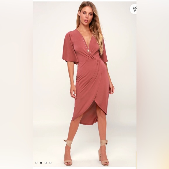 Lulus Dresses & Skirts - - Lulu’s Dulcet Rusty Rose Surplice‎ Midi Dress